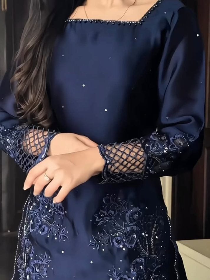 Navy Blue Embroidered Suit - Image 4