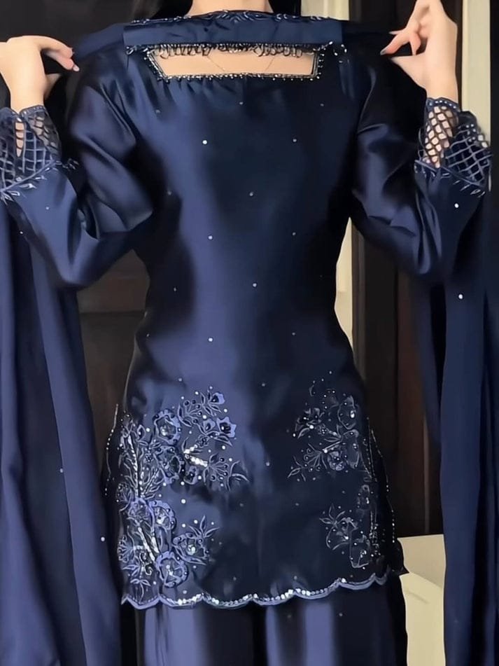 Navy Blue Embroidered Suit - Image 2